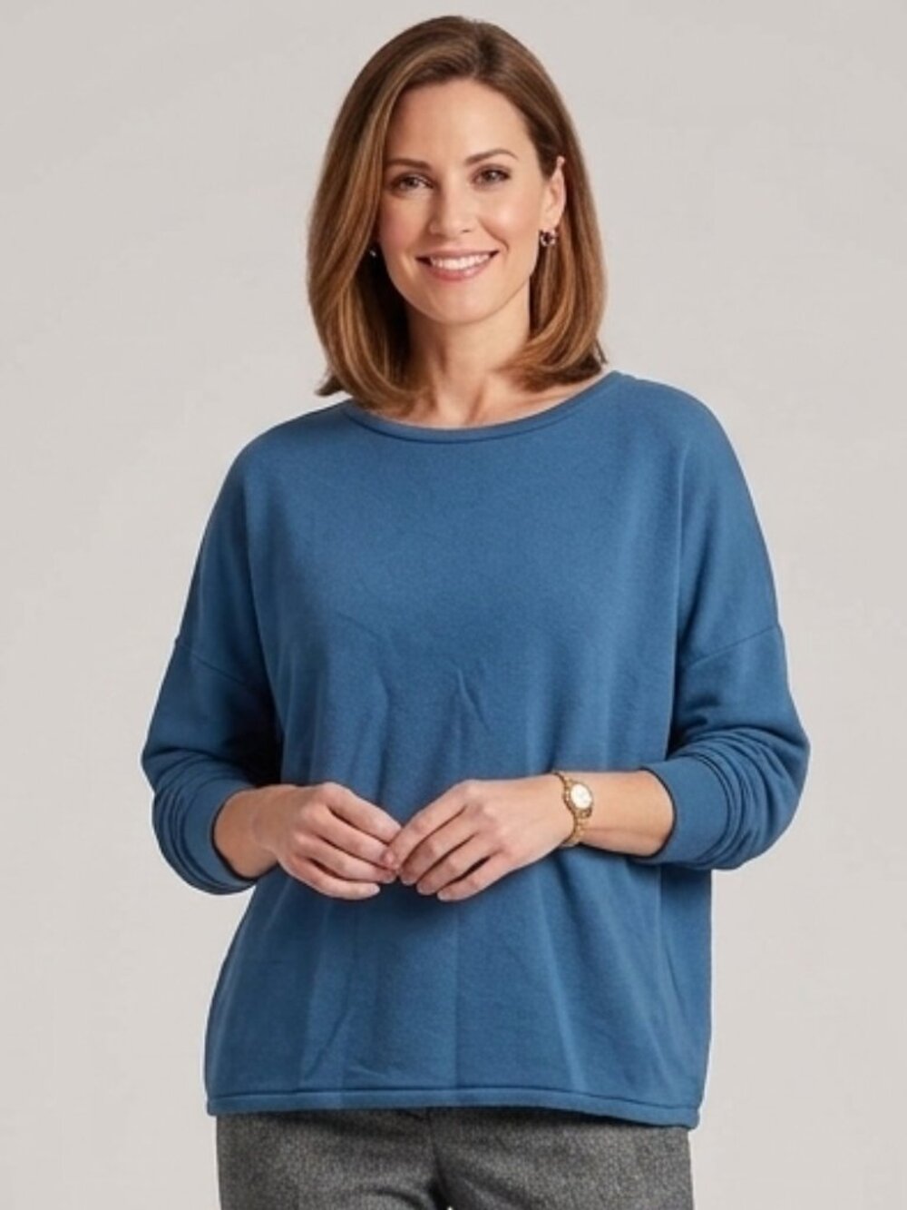 Eileen Fisher Sweatshirt XXL Women's Blue Long-Sleeve Boatneck Tencel